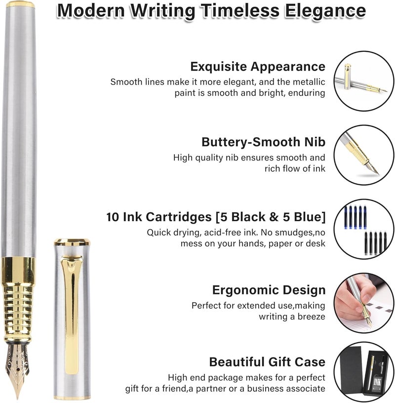lucilynx Fountain Pen with Medium Nib, Includes 10 Ink Cartridges, 2 Ink Refill Converter and Premium Gift Box, Luxury Fountain Pen Perfect for Journaling, Calligraphy, Smooth Writing - Image 3